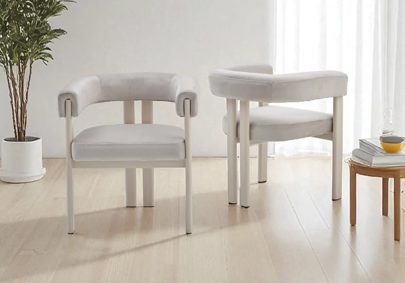 Chaises arrondies velours taupe et pieds effet travertin - Livo x2
