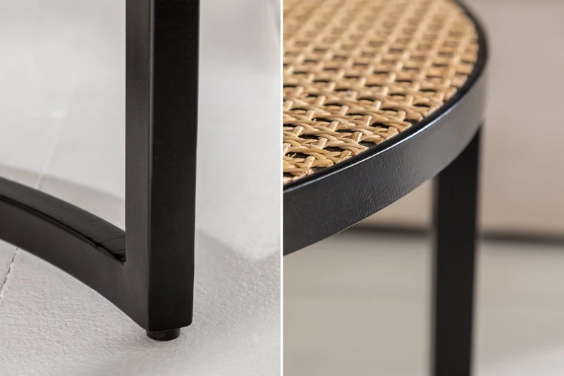 Lot de 2 tables basses VIENNA LOUNGE 70cm rondes en manguier massif tissage viennois métal noir