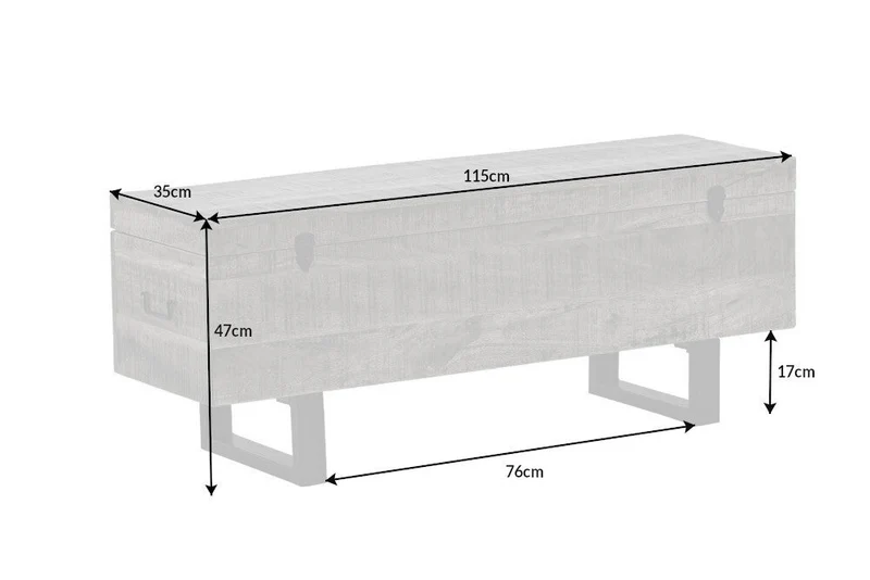 Banc coffre industriel FACTORY LOFT 115cm banc gris bois de manguier