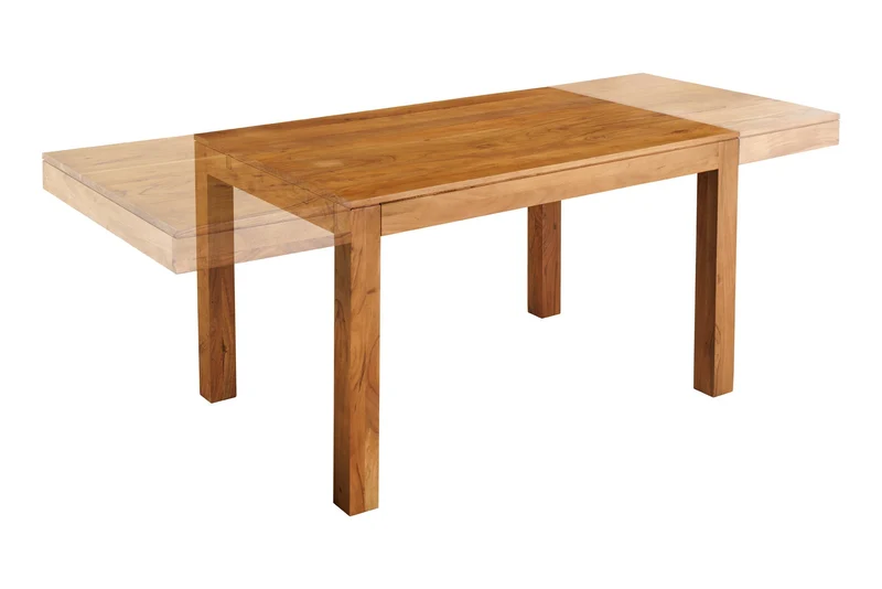 Table à manger en bois massif PURE 120-200cm acacia finition miel naturel avec plaques clipsables