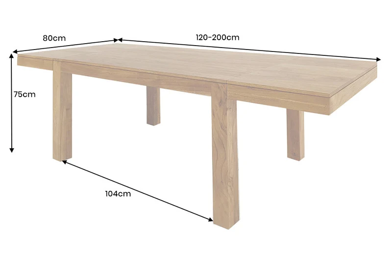 Table à manger en bois massif PURE 120-200cm acacia finition miel naturel avec plaques clipsables