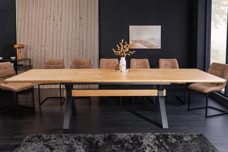 Table à manger extensible GIANT 180-300cm chêne naturel métal noir structure en X