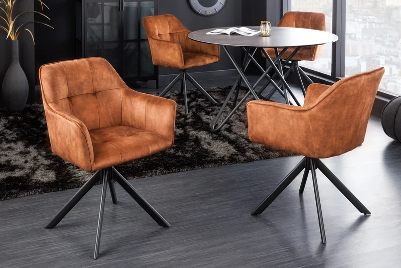 Lot de 2x chaises design LOFT en velours marron rouille pivotante structure en métal noir avec accoudoirs
