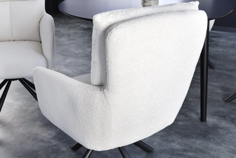 Lot de 2x chaises pivotante rétro BIG GEORGE blanche bouclée avec accoudoirs, noyau à ressorts Bonell