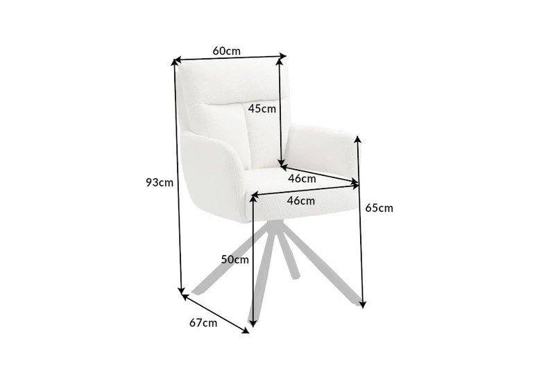 Lot de 2x chaises pivotante rétro BIG GEORGE blanche bouclée avec accoudoirs, noyau à ressorts Bonell