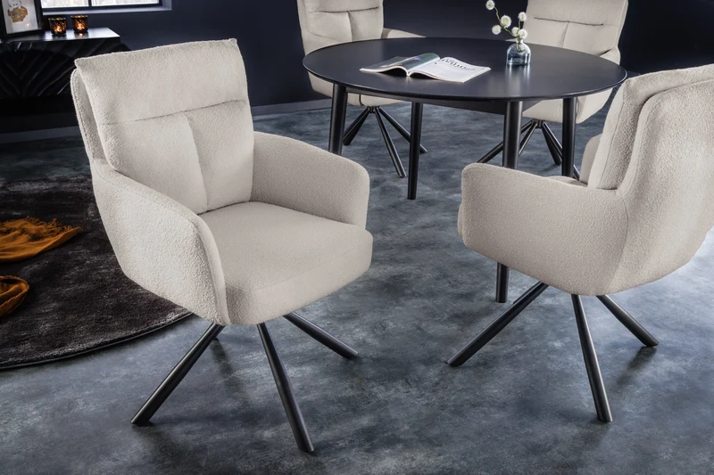 Lot de 2x chaises rétro pivotante BIG GEORGE grège Accoudoirs Bouclé Noyau ressorts Bonell