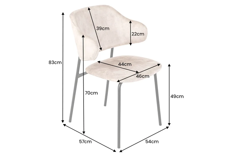 Lot de 2x chaises design VOGUE velours champagne grège pieds métal noir