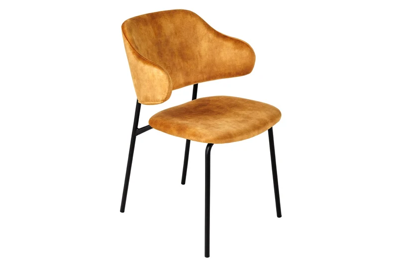 Lot de 2x chaises design VOGUE velours jaune moutarde pieds métal noir