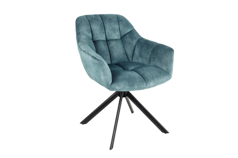 Lot de 2x chaises pivotante PAPILLON velours pétrole pieds métal noir accoudoirs