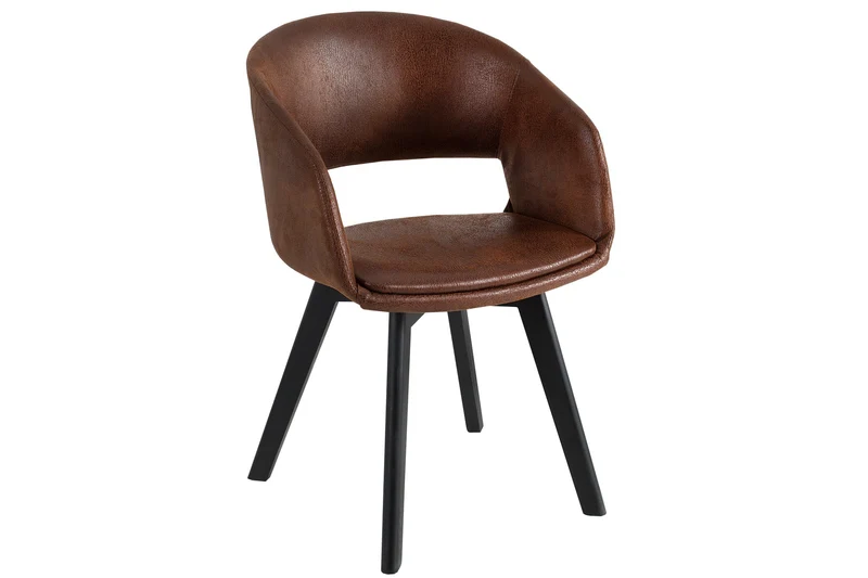 Lot de 2x chaises design NORDIC STAR marron antique microfibre bois massif tapissée noire avec accoudoirs