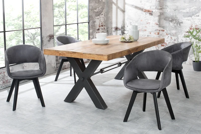 Lot de 2x chaises design NORDIC STAR tissu texturé gris bois massif avec accoudoirs rembourrés