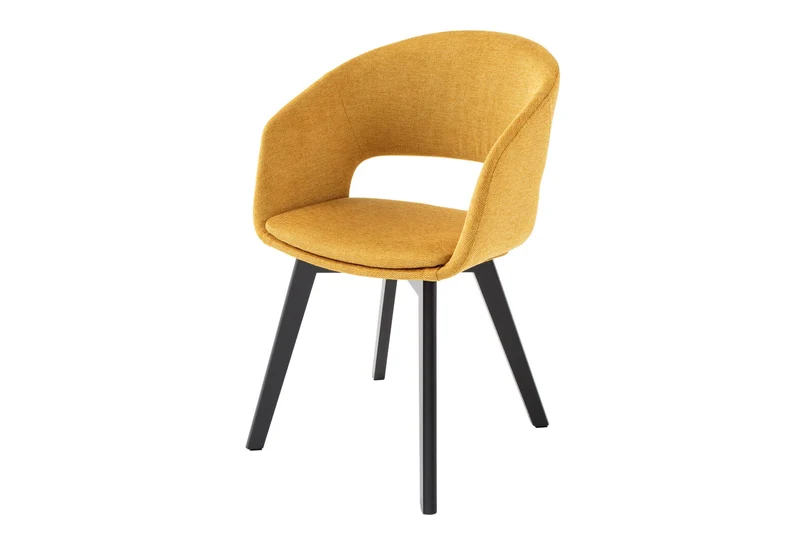 Lot de 2x chaises design NORDIC STAR tissu structuré jaune moutarde bois massif noir avec accoudoirs rembourrés