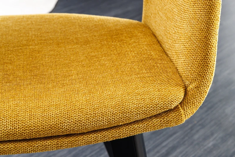 Lot de 2x chaises design NORDIC STAR tissu structuré jaune moutarde bois massif noir avec accoudoirs rembourrés