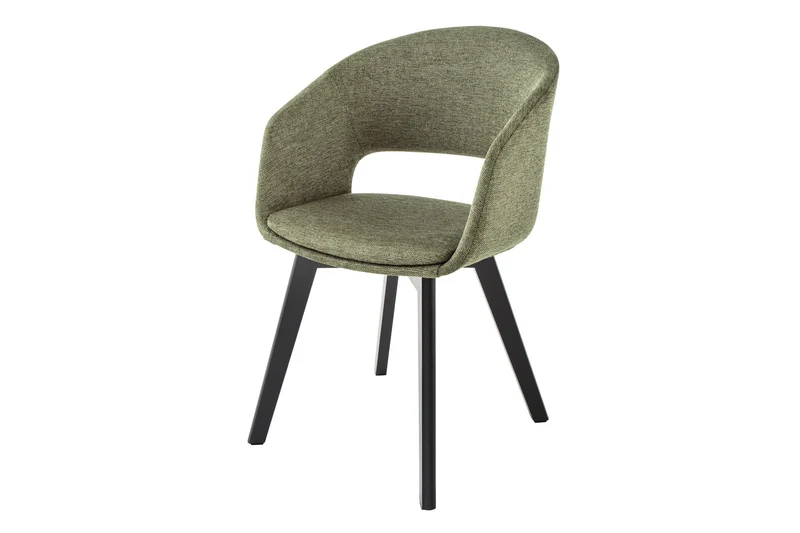 Lot de 2x chaises design NORDIC STAR tissu structuré vert bois massif noir avec accoudoirs rembourrés