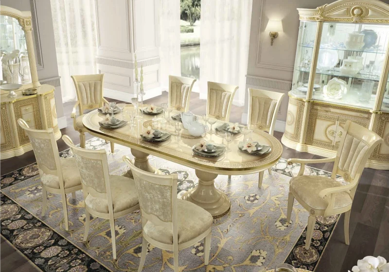 Salle à manger ovale baroque ivoire et or versace – IMPERIA