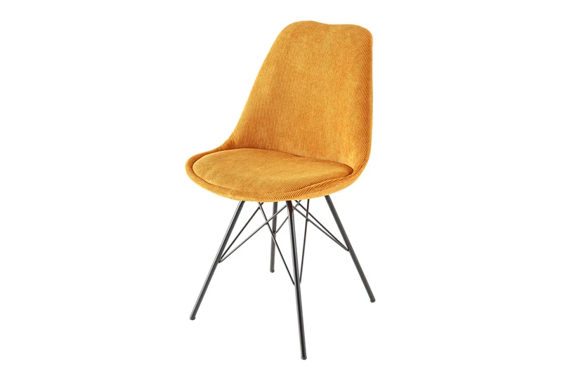 Lot de 2x chaises design SCANDINAVIA MEISTERSTÜCK velours jaune moutarde pieds métal noir