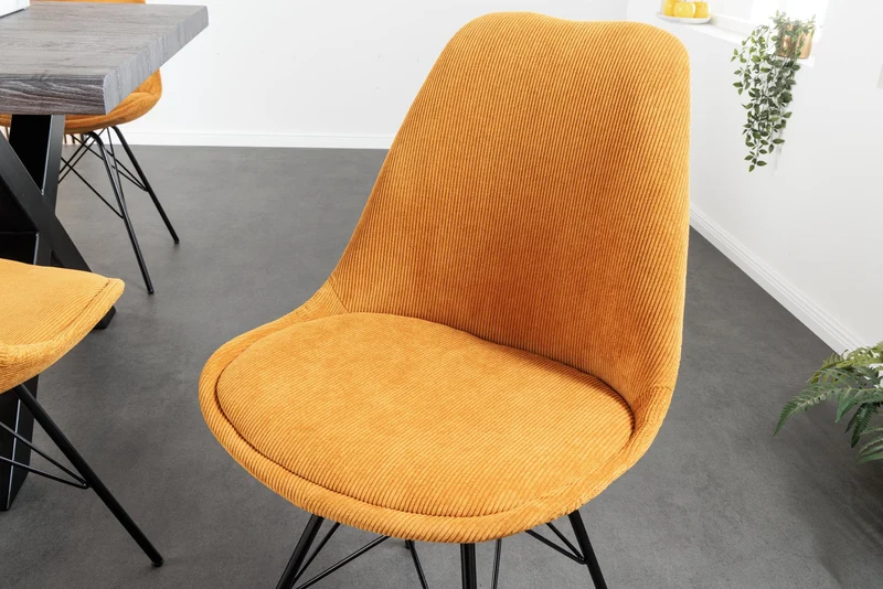 Lot de 2x chaises design SCANDINAVIA MEISTERSTÜCK velours jaune moutarde pieds métal noir