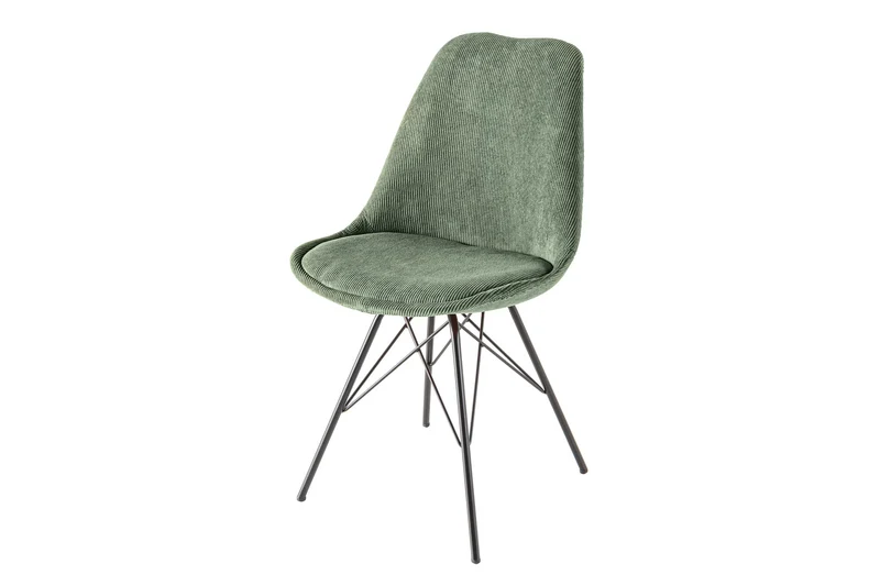 Lot de 2x chaises design SCANDINAVIA MEISTERSTÜCK velours côtelé vert structure métal noir