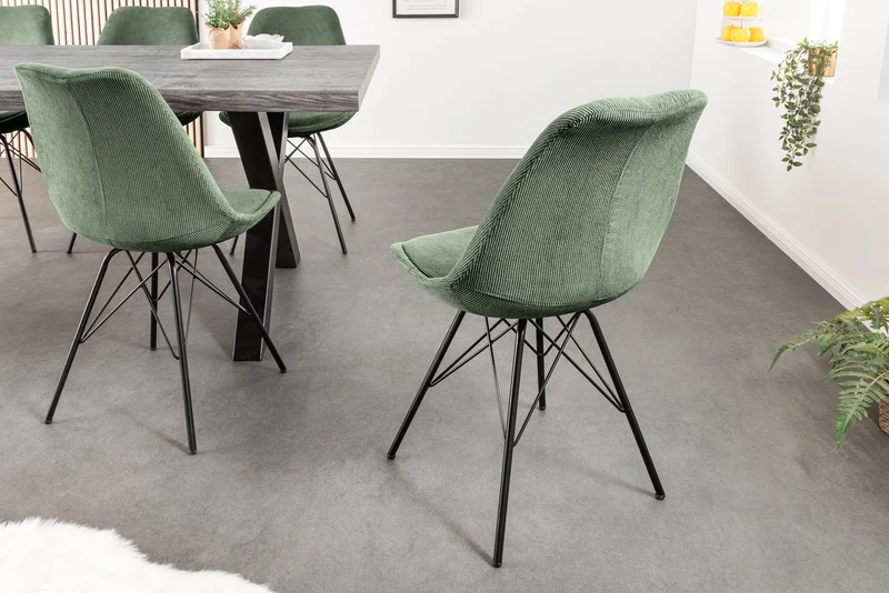 Lot de 2x chaises design SCANDINAVIA MEISTERSTÜCK velours côtelé vert structure métal noir
