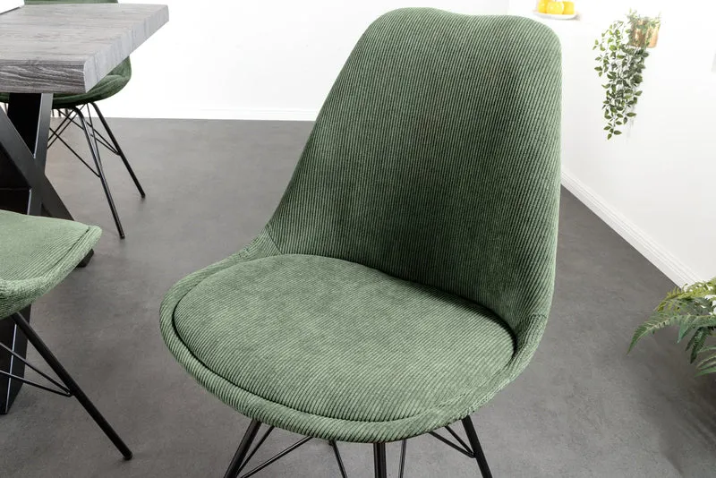 Lot de 2x chaises design SCANDINAVIA MEISTERSTÜCK velours côtelé vert structure métal noir