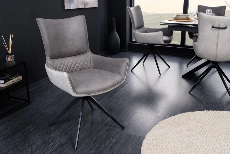 Lot de 2x chaises pivotante design ALPINE gris accoudoirs gris clair pieds métal noir