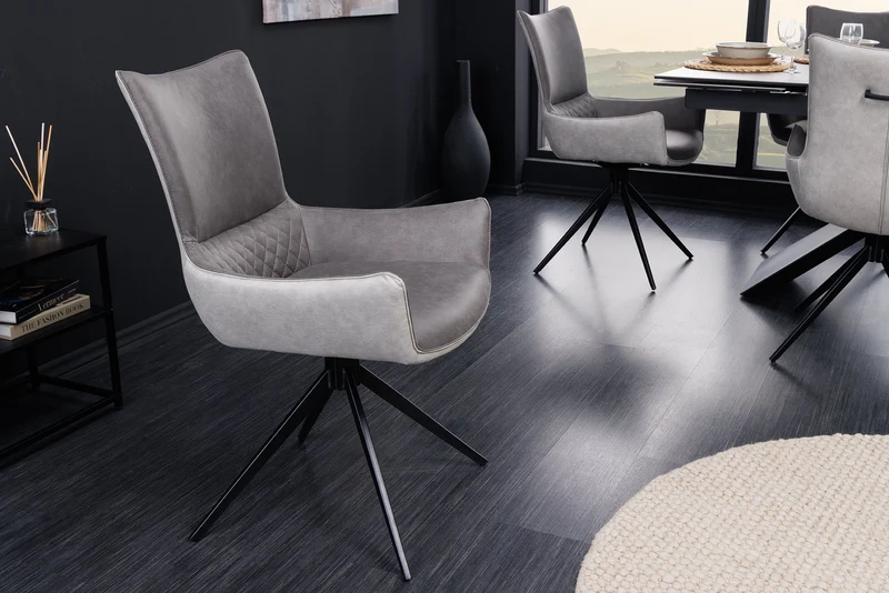 Lot de 2x chaises pivotante design ALPINE gris accoudoirs gris clair pieds métal noir