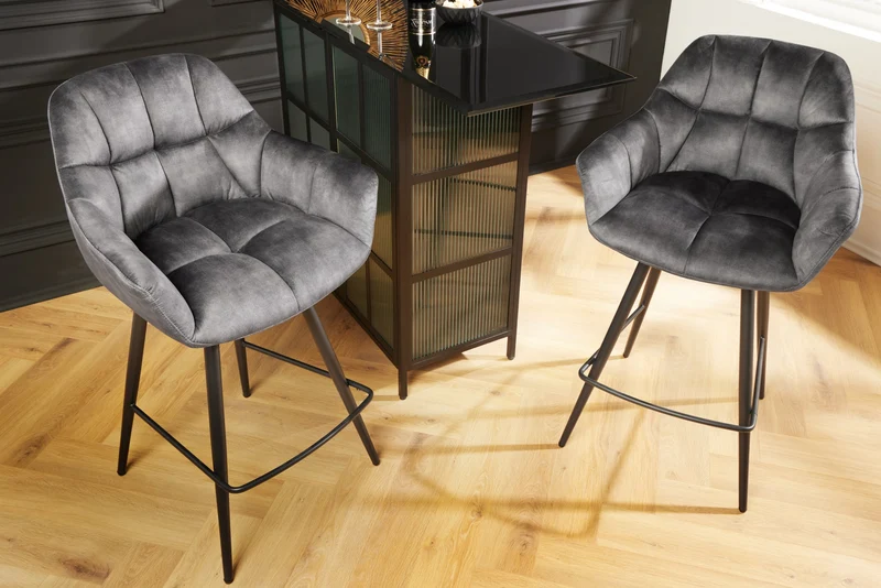 Lot de 2x chaises pivotante PAPILLON velours gris pieds métal noir accoudoirs