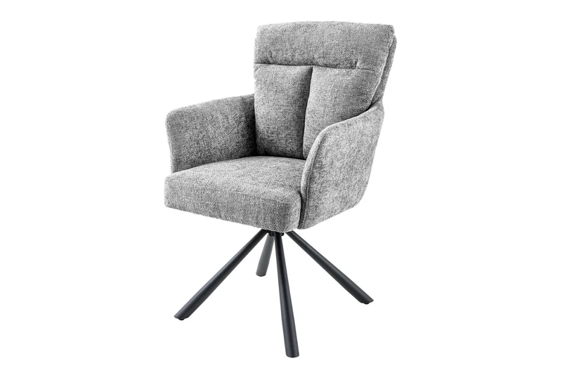Lot de 2x chaises pivotante BIG GEORGE en tissu structuré gris avec accoudoirs en métal noir