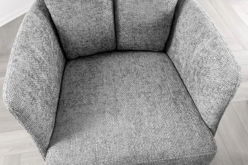 Lot de 2x chaises pivotante BIG GEORGE en tissu structuré gris avec accoudoirs en métal noir