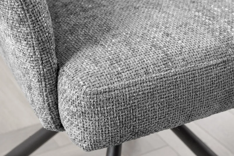 Lot de 2x chaises pivotante BIG GEORGE en tissu structuré gris avec accoudoirs en métal noir