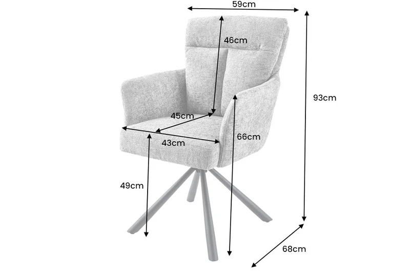 Lot de 2x chaises pivotante BIG GEORGE en tissu structuré gris avec accoudoirs en métal noir