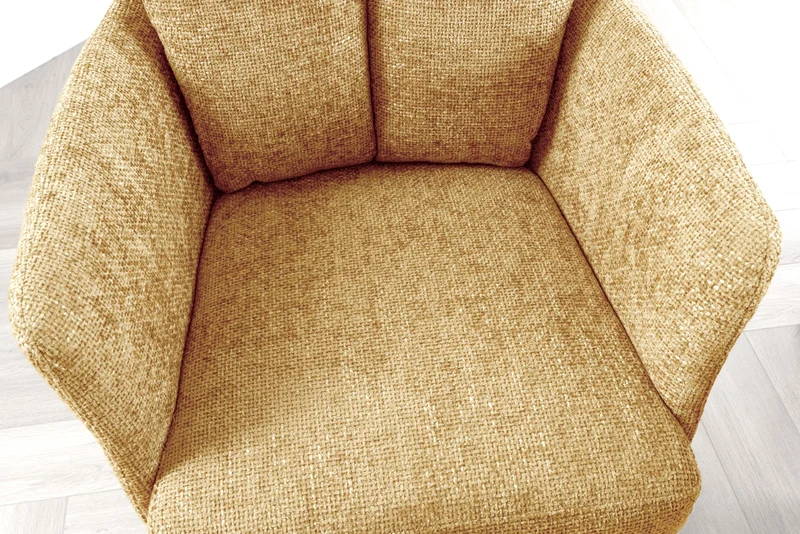 Lot de 2x chaises pivotante BIG GEORGE en tissu texturé jaune moutarde avec accoudoirs en métal noir