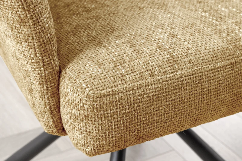 Lot de 2x chaises pivotante BIG GEORGE en tissu texturé jaune moutarde avec accoudoirs en métal noir