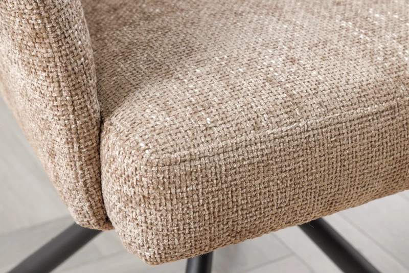 Lot de 2x chaises pivotante BIG GEORGE en tissu texturé beige avec accoudoirs en métal noir