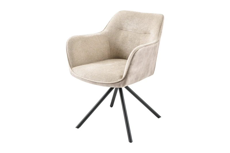 Lot de 2x chaises pivotante VERONA tissu texturé velours beige champagne avec accoudoirs pieds métal noir