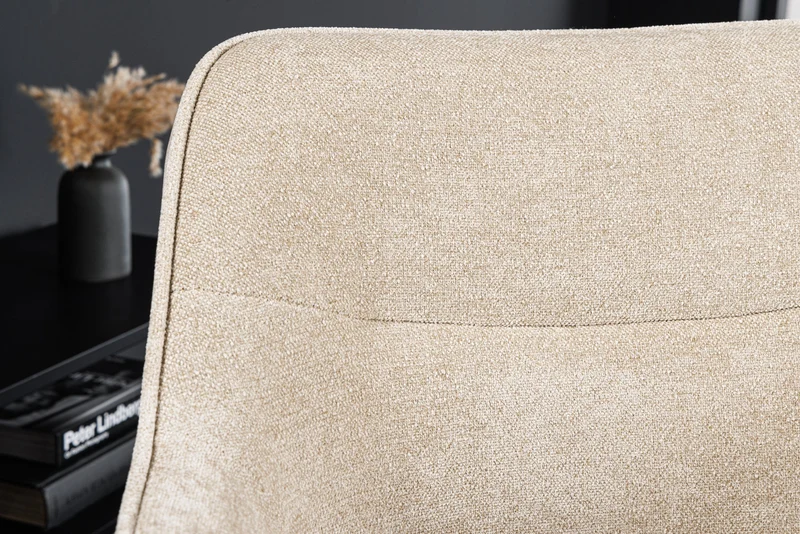 Lot de 2x chaises pivotante VERONA tissu texturé velours beige champagne avec accoudoirs pieds métal noir