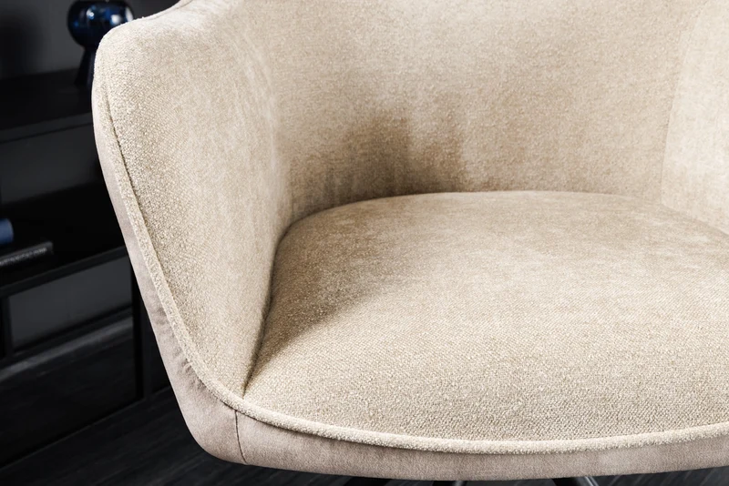 Lot de 2x chaises pivotante VERONA tissu texturé velours beige champagne avec accoudoirs pieds métal noir