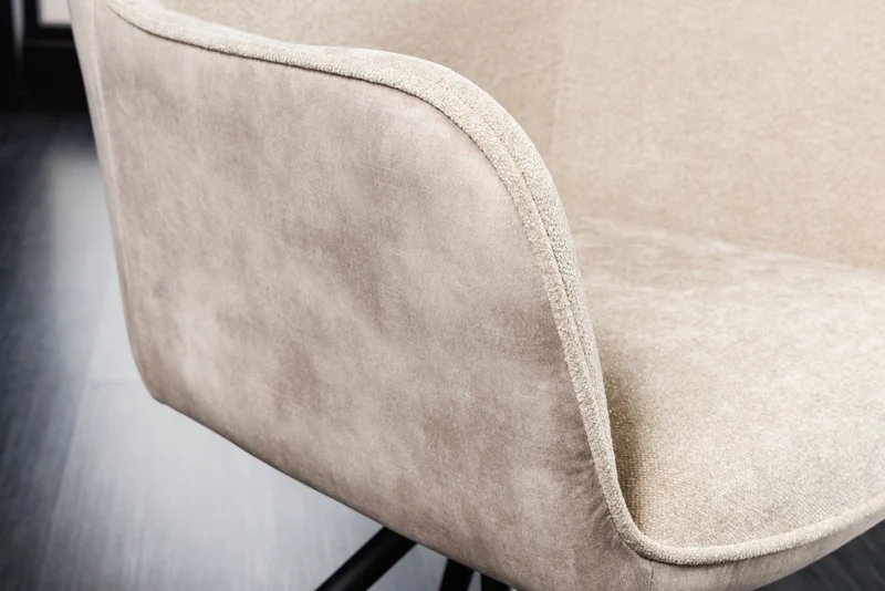 Lot de 2x chaises pivotante VERONA tissu texturé velours beige champagne avec accoudoirs pieds métal noir