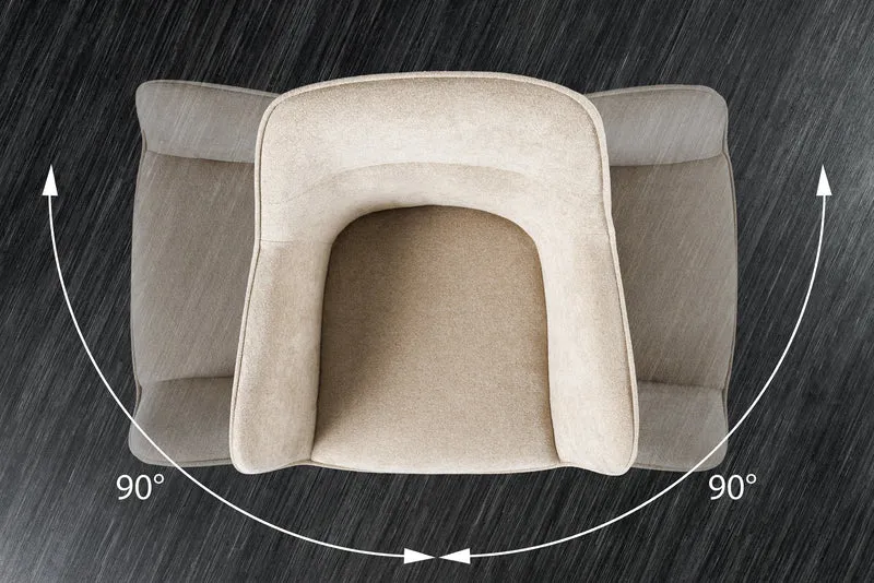 Lot de 2x chaises pivotante VERONA tissu texturé velours beige champagne avec accoudoirs pieds métal noir