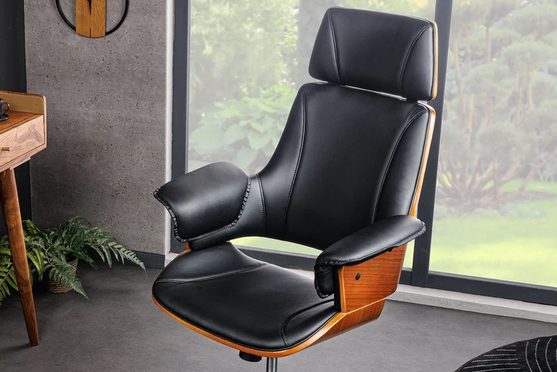 Chaise de bureau réglable en hauteur MANHATTAN en cuir artificiel noyer avec accoudoirs design rétro