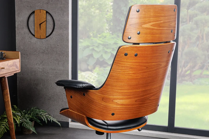 Chaise de bureau réglable en hauteur MANHATTAN en cuir artificiel noyer avec accoudoirs design rétro