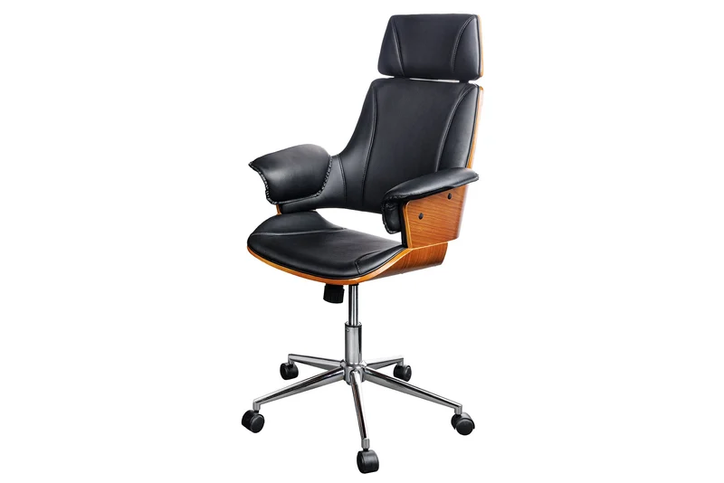 Chaise de bureau réglable en hauteur MANHATTAN en cuir artificiel noyer avec accoudoirs design rétro