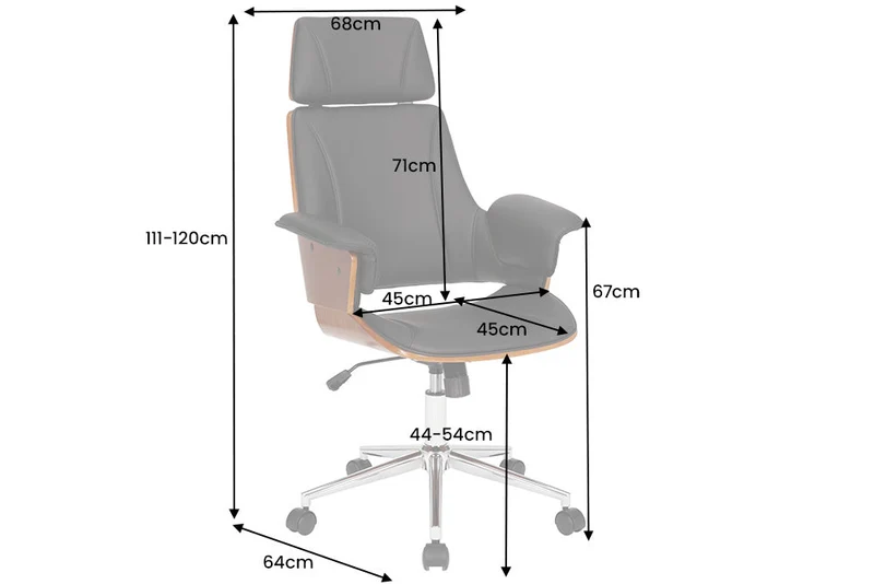 Chaise de bureau réglable en hauteur MANHATTAN en cuir artificiel noyer avec accoudoirs design rétro