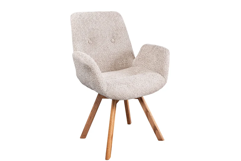 Lot de 2x chaises design pivotante BALTIC beige Bouclé pieds en bois massif de chêne naturel avec accoudoirs
