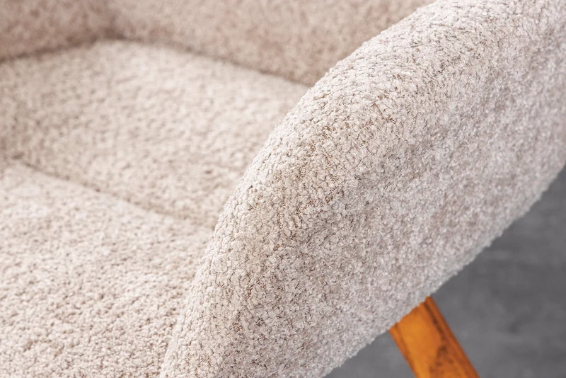 Lot de 2x chaises design pivotante BALTIC beige Bouclé pieds en bois massif de chêne naturel avec accoudoirs