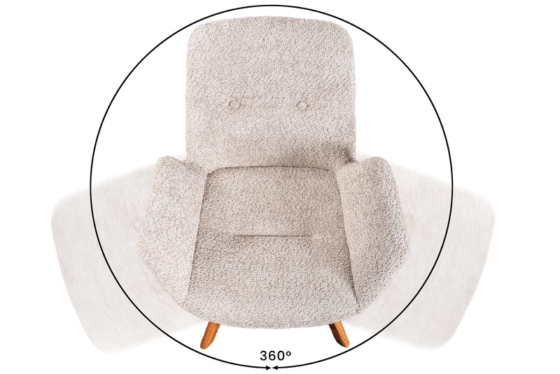 Lot de 2x chaises design pivotante BALTIC beige Bouclé pieds en bois massif de chêne naturel avec accoudoirs