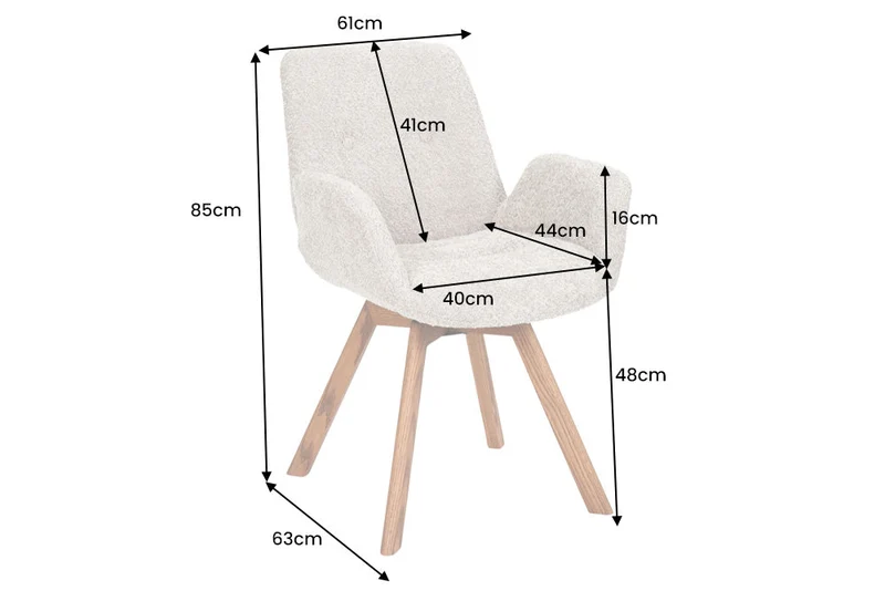 Lot de 2x chaises design pivotante BALTIC beige Bouclé pieds en bois massif de chêne naturel avec accoudoirs