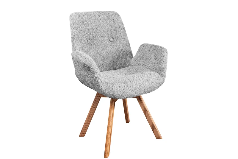 Lot de 2x chaises design pivotante BALTIC gris Bouclé pieds en bois massif de chêne naturel avec accoudoirs