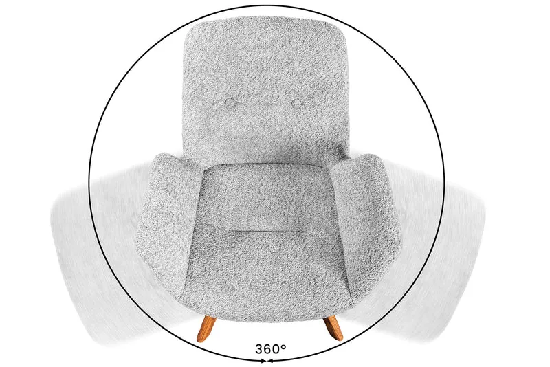 Lot de 2x chaises design pivotante BALTIC gris Bouclé pieds en bois massif de chêne naturel avec accoudoirs