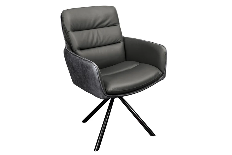 Chaise pivotante BIG GEORGE en cuir véritable gris microfibre avec accoudoirs pieds en métal noir